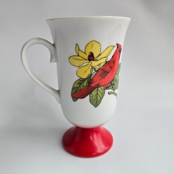 Vintage White Ceramic Mug With Red Cardinal On Yellow Flower Blossom Branch - Picture 4 of 16